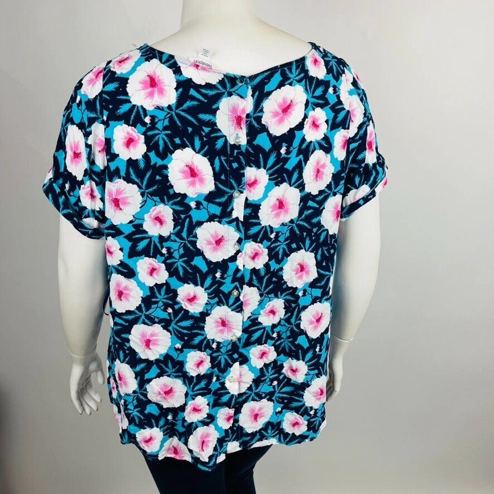 Westport Womans Sz 2X Blouse Shirt Floral Blue Short Sleeve Tie Detail - Picture 5 of 7
